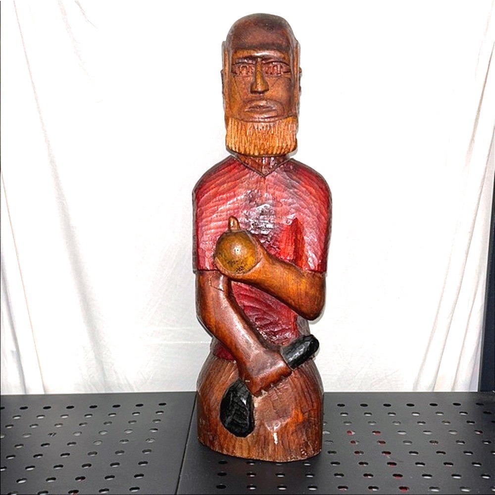 Vintage African Hand Carved Wood Sculpture Bearded Man Folk Art Statue Unique
